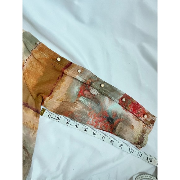 V Cristina Colorful Tunic Blouse sze L Pearls Scenery Novelty 3/4 Sleeve Chiffon - Picture 7 of 8